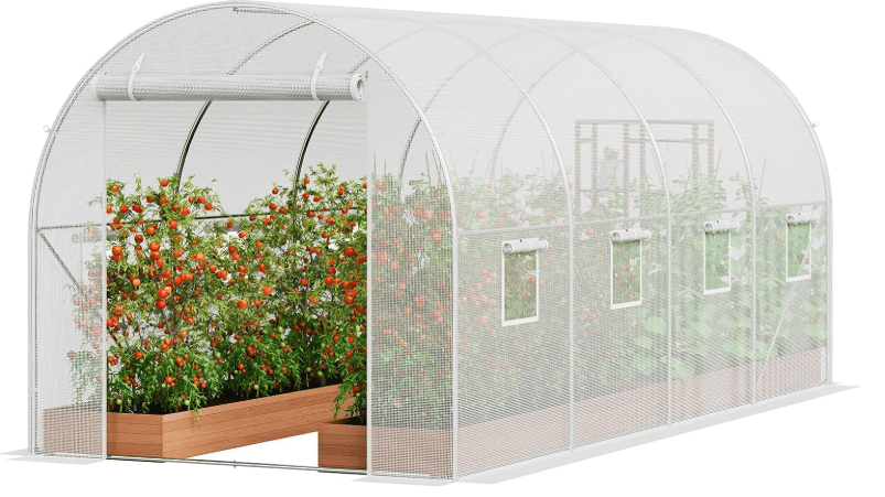 VEVOR Walk-in Tunnel Greenhouse, 14.6x6.4x6.3 ft Hoop House Greenhouse Tunnel, Plant Hot House with Galvanized Steel Frame
