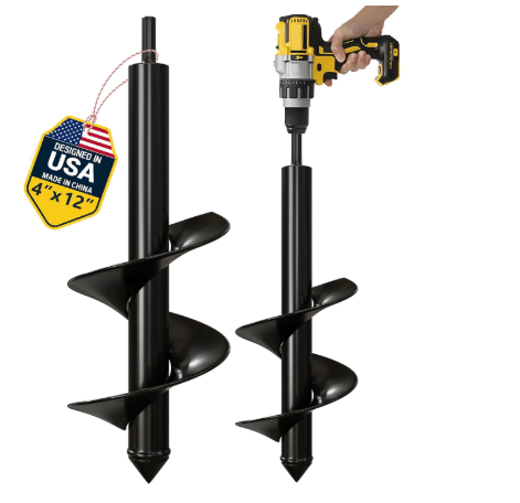 K-Brands Auger Drill Bit for Planting – 4 x 12 Inch - Garden Spiral Hole Drill Planter