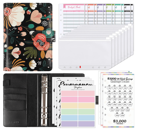 SKYDUE Budget Binder with 8Pcs Cash Envelopes, 12Pcs Expense Budget Sheets, 2Pcs Challenge
