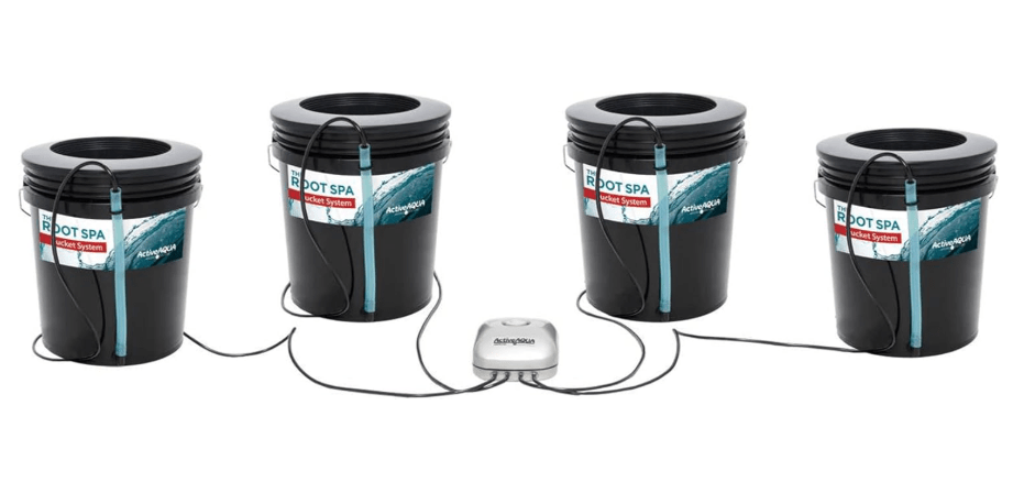 ACTIVEAQUA RS5GAL4SYS Root Spa 5 Gallon Hydroponic 4 Bucket Deep Water Culture Grow Kit System with Multi-Purpose Air Hose and Air Pump, Black