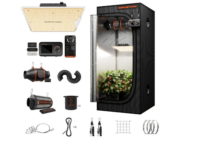 Spider Farmer Grow Tent Kit 2x2x5ft Complete System, SF1000D Bridgelux Diodes Full Spectrum LED Grow Light