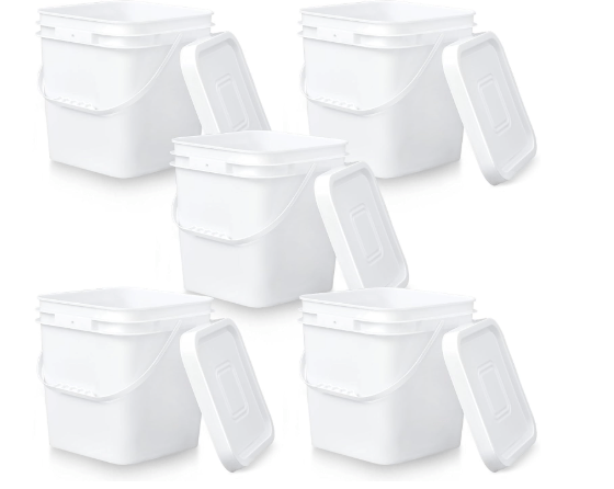 Mumufy 5 Pcs 3.5 Gallon Square Food Grade Bucket with Lid Square Bucket Pail Plastic