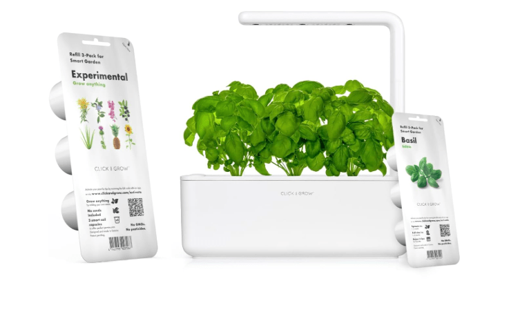 Click and Grow Smart Garden 3 Indoor Herb Garden with Grow Light (3 Basil Plant Pods Included) and Experimental (seedless) Plant Pods Bundle