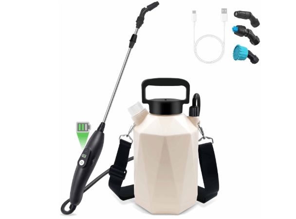 Battery Powered Garden Sprayer, 1 Gallon Electric Sprayer in Lawn with USB Rechargeable Handle, Retractable Wand,