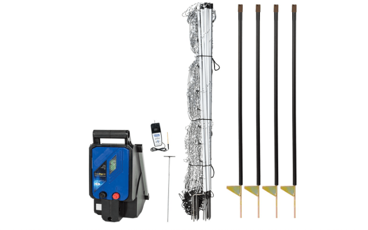 Premier 1 ElectroStop® Plus Starter Kit | White/Black Electric Net Fence – 42"H x 100'L, Includes: Solar Energizer, FiberTuff Support Posts and Tester