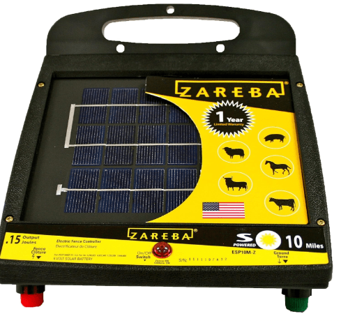 Zareba Solar Powered Electric Fence Charger - ESP10M-Z - 10 Mile Solar Powered Electric Fence Energizer, Low Impedance, Contain Animals and Keep Out Predators