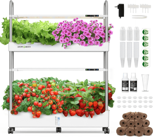 Ahopegarden Indoor Garden Hydroponics Growing System Kit: 60 Pods Indoor Herb Garden with LED Grow Light