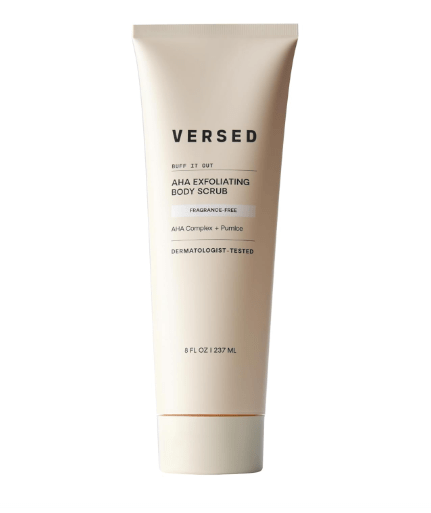 Versed Buff It Out AHA Exfoliating Body Scrub and Mask - Lactic Acid & Glycolic Acid Exfoliant - Microfine Pumice Body Exfoliator to Polish and Smooth Bumpy, Dry Skin - Vegan & Cruelty-Free (8 oz)