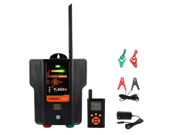 Electric Fence Charger AC DC Powered 65 Miles 200 Acres, 110 Volt 10 Joule Plug-in Electric Fence Energizer, Output Voltage Max 12 kV for Livestock, Preventing Predators from Intruding