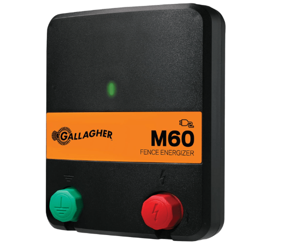 Gallagher M60 Electric Fence Charger | 110V Plug-in Energizer for Up to 20 Acres or 5 Miles | Low-Impedance Fencer for Livestock, Poultry, and Gardens | Compact & Reliable Power Source