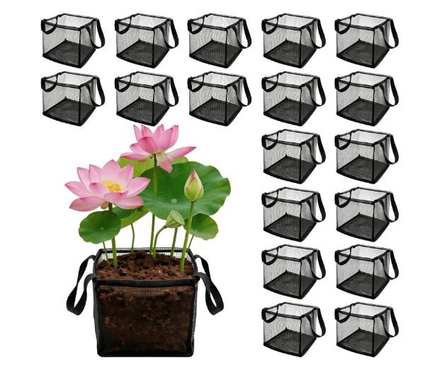 18 Pcs Aquatic Planting Bags with Handles, 7" Aquatic Pond Planter for Pond, Breathe Reusable Mesh Water Garden Pond Plant Pot for Aquatic Plants, Water Lily, Potato, Carrot, Flower