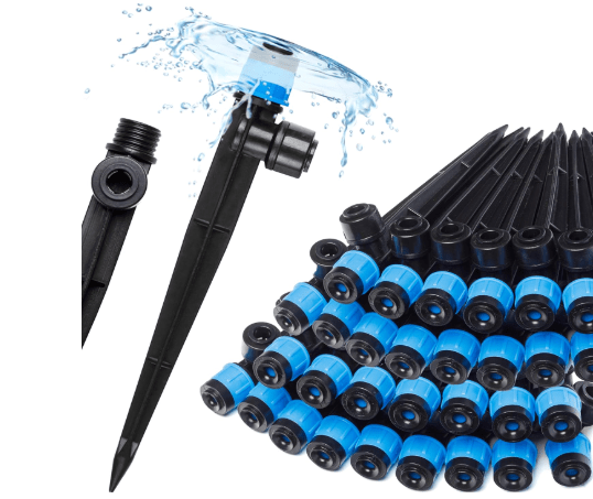 Carpathen 30pcs Drip Irrigation Emitters - 1/4" Drip Irrigation System Push-to-Connect - Adjustable 360 Degree Drip Emitters Vortex on 6" Sturdy Stake - Irrigation Drippers for Garden Watering System