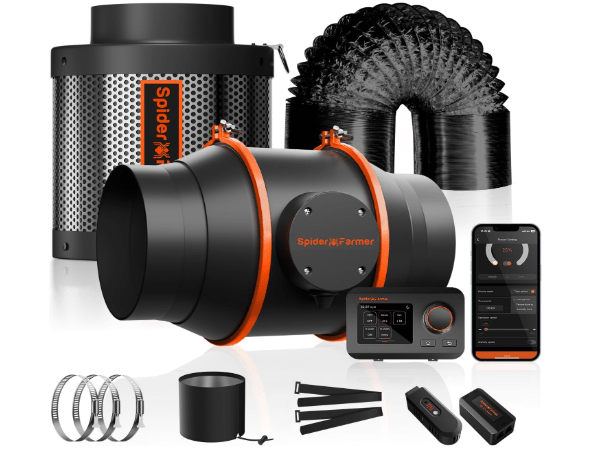 Spider Farmer Smart Air Filtration Kit 6", Inline Duct Fan, GGS Temperature Humidity Controller with App Control, Carbon Filter Combo, 13Ft Ducting, Ventilation System for Grow Tent, Hydroponics