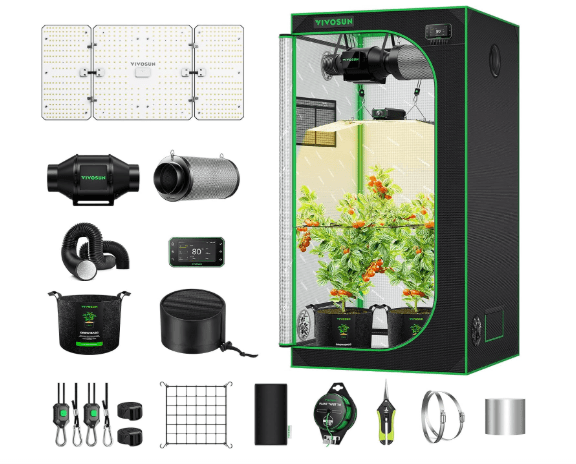 VIVOSUN GIY Smart Grow Tent System 3x3, WiFi-Integrated Grow Tent Kit, with Automate Ventilation and Circulation, Schedule Full Spectrum 200W LED Grow Light, and GrowHub E42A+Controller