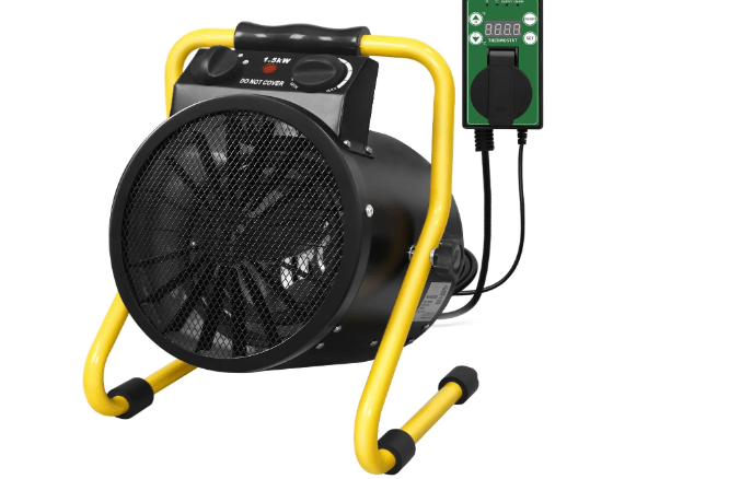 1500W Electric Space Heater with Digital Thermostat, Portable Radiant Heater for Greenhouse Grow Tent Workshop, IPX4 Water Resistant Indoor Outdoor, Overheat Protection, Black