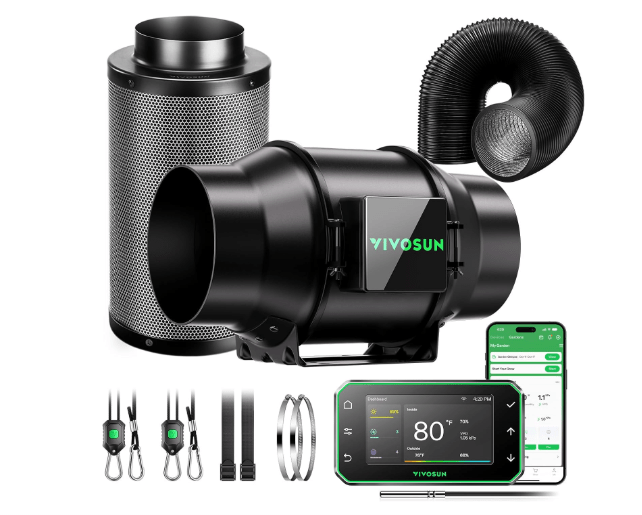 VIVOSUN Smart Air Filtration PRO G6 Kit 6", AeroZesh G6 Inline Duct Fan w/GrowHub E42A+ Temp. Humidity WiFi-Controller, Carbon Filter & Ducting, Cooling & Ventilation System for Grow Tent, Hydroponic