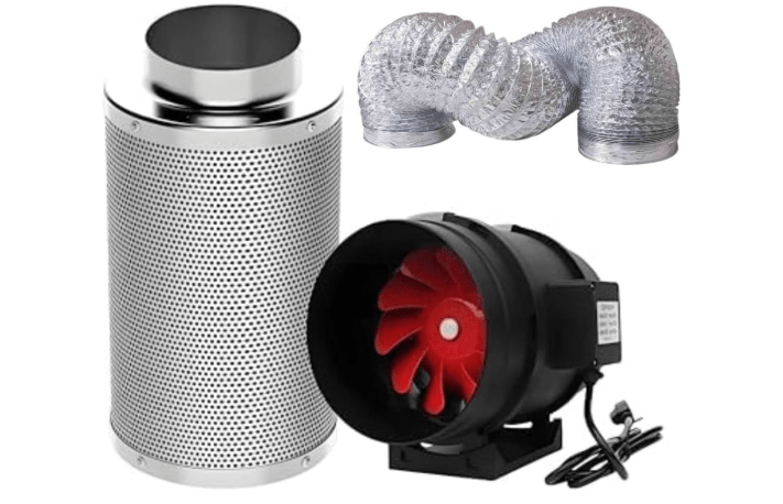 SunStream 4 Inch Grow Tent Ventilation Kit, 190 CFM Inline Fan, Carbon Filter, 25ft Ducting Compatible with 2x2/3x3 Grow Tents for Indoor Gardening, Hydroponics