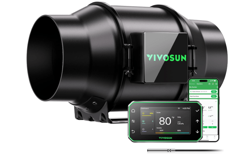 VIVOSUN G6 6" Inline Duct Fan & Temperature Humidity Controller, E42A+ WiFi-App Control AeroZesh Grow Tent Fan& Smart Thermostat, 388 CFM EC Motor Exhaust Fan for Heating Cooling, Greenhouse Accessory