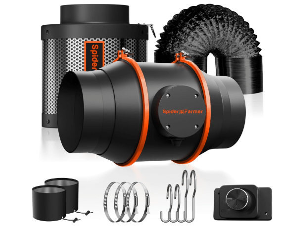 Spider Farmer Air Filtration Kit 6 Inch, Inline Duct Fan with RJ12 Speed Humidity Controller, Carbon Filter Combo, 13 Ft Ducting,