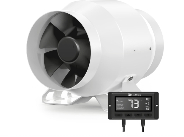 Hon&Guan PRO 4 Inch Inline Duct Fan - 212 CFM with Quiet EC Motor & Temperature Humidity Smart Controller, Ventilation Exhaust Fan for Heating Cooling, Grow Tents, Hydroponics (White&Black)