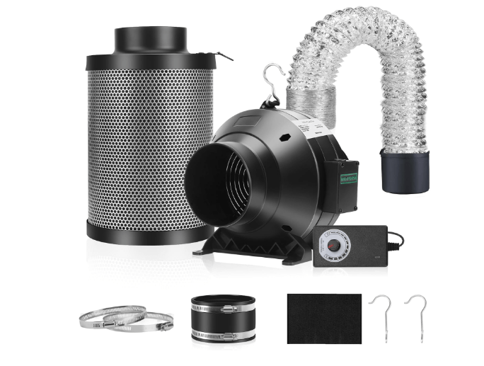 MELONFARM Air Filtration Kit, 4" 190 CFM Inline Duct Fan with Speed Controller, 12" High Carbon Filter, 8 Ft Ducting & Rubber Coupler, Air Cooling and Filtration Kit for Grow Tent, Hydroponics