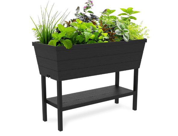 Keter Urban Bloomer 12.7 Gallon Raised Garden Bed and Outdoor Herb Garden Planter with Self Watering Gauge and Drainage Plug, Dark Grey
