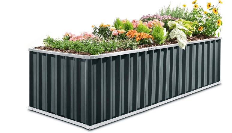 KING BIRD Galvanized Raised Garden Bed with 2 Installation Methods for DIY, 101" x 36" x 24" Heightened Planter Kit Box Outdoor for Deep-Rooted Vegetables, Flowers, Dark Grey