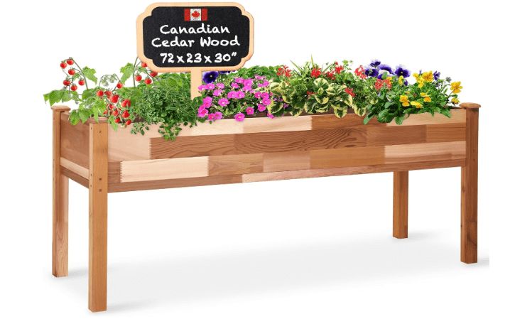 Jumbl, Cedar Raised Garden Bed, Elevated Wood Planter for Growing Fresh Herbs, Vegetables, Flowers, Succulents - 72x23x30”