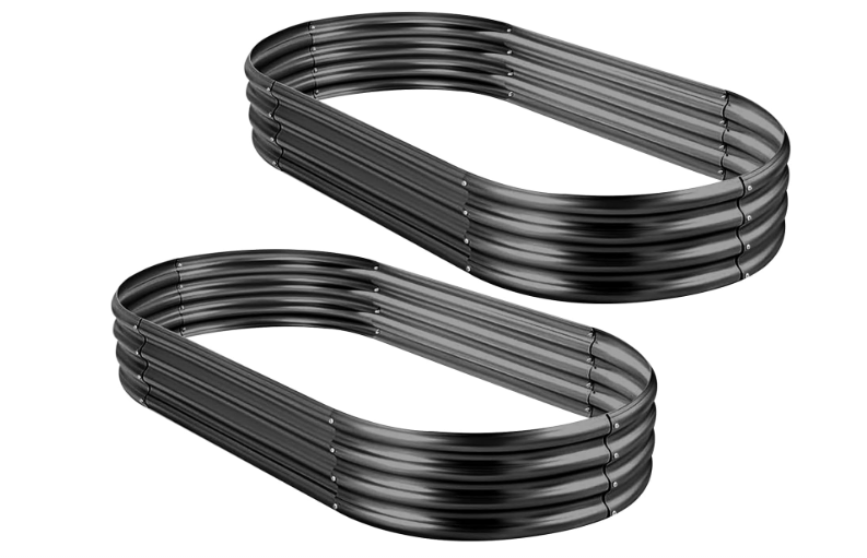 Land Guard 2Pcs Galvanized Raised Garden Bed Kit, Galvanized Planter Oval Large Metal Raised Garden Boxes Outdoor for Vegetables（Dark Grey）