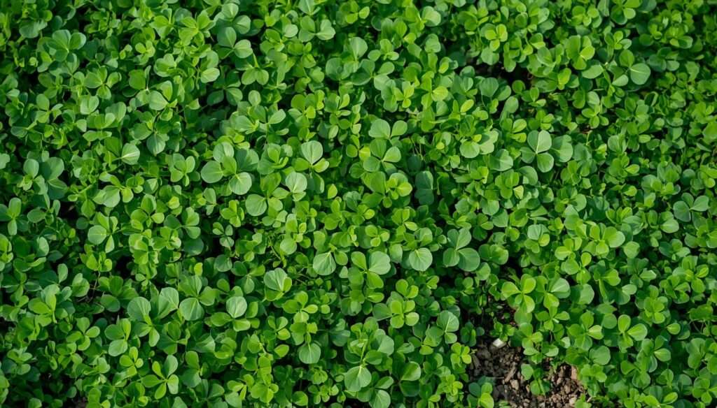 Cover crops growing in garden beds to improve soil fertility and support crop rotation systems