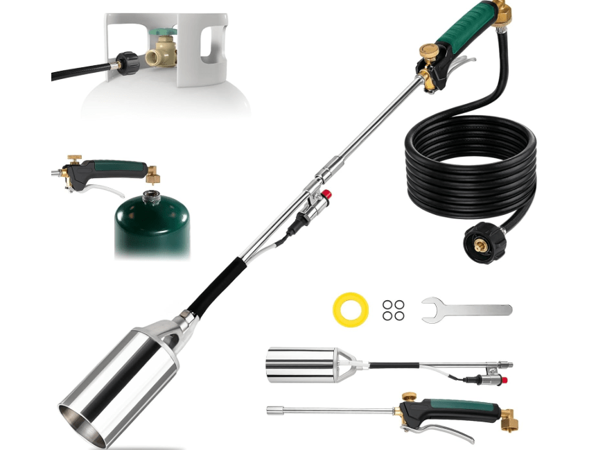 Propane Torch Weed Burner with 10FT Hose, High Output Blow Torch for Weeding, Ice Melting, Snow Removal, Roofing, Adjustable Flame Control
