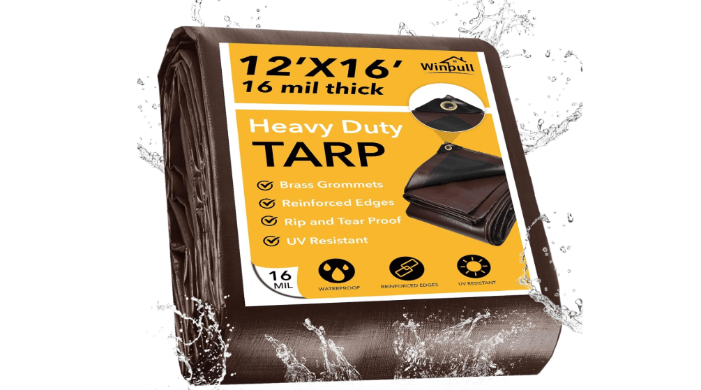 Winpull Tarp 12x16FT, 16 Mil Heavy Duty Large Tarps, Waterproof Tarp with Brass Grommets and Reinforced Edges, UV Resistant, Tear&Fade Resistant Poly Tarp for Outdoor Camping Pool Car Tent
