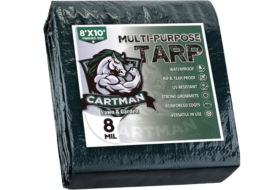 CARTMAN Finished Size 8x10 Feet Waterproof Green Tarp 8 Mil Thick, Multipurpose Protective Cover for Emergency Rain Shelter Camping Tarpaulin
