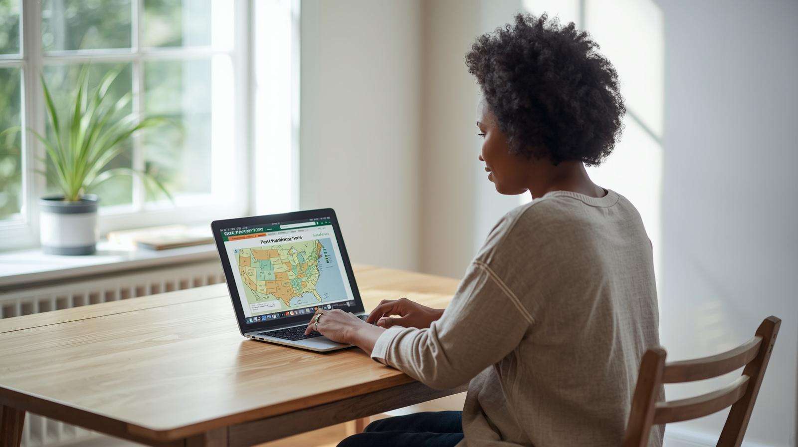Gardener checking their USDA hardiness zone on a laptop