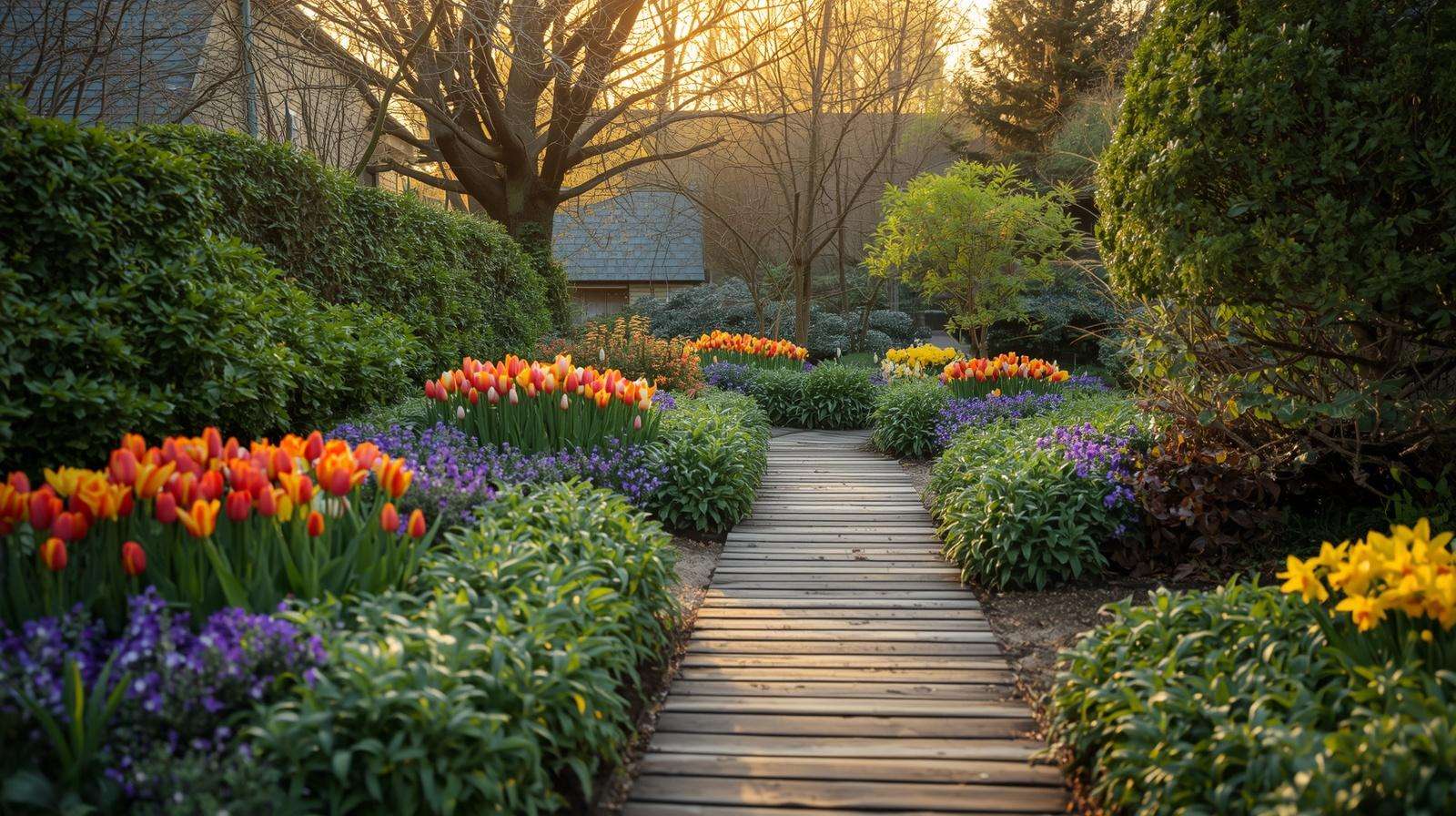 Beautiful blooming home garden in spring showing successful plant growth