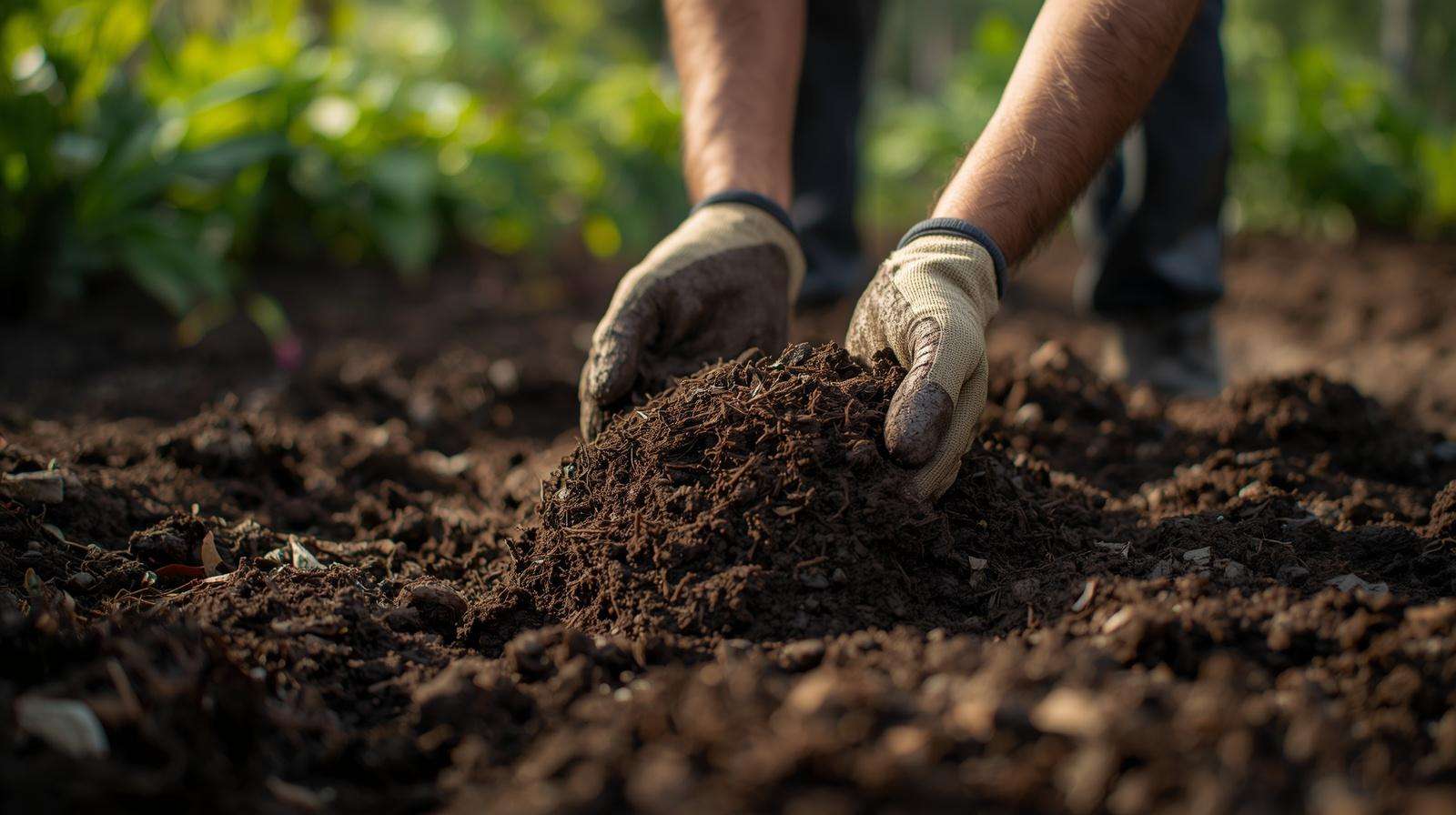 Safe handling of chicken manure in gardening using protective glove
