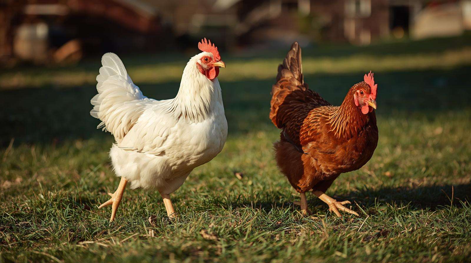 Cornish Cross and Freedom Ranger meat chickens in a backyard setting