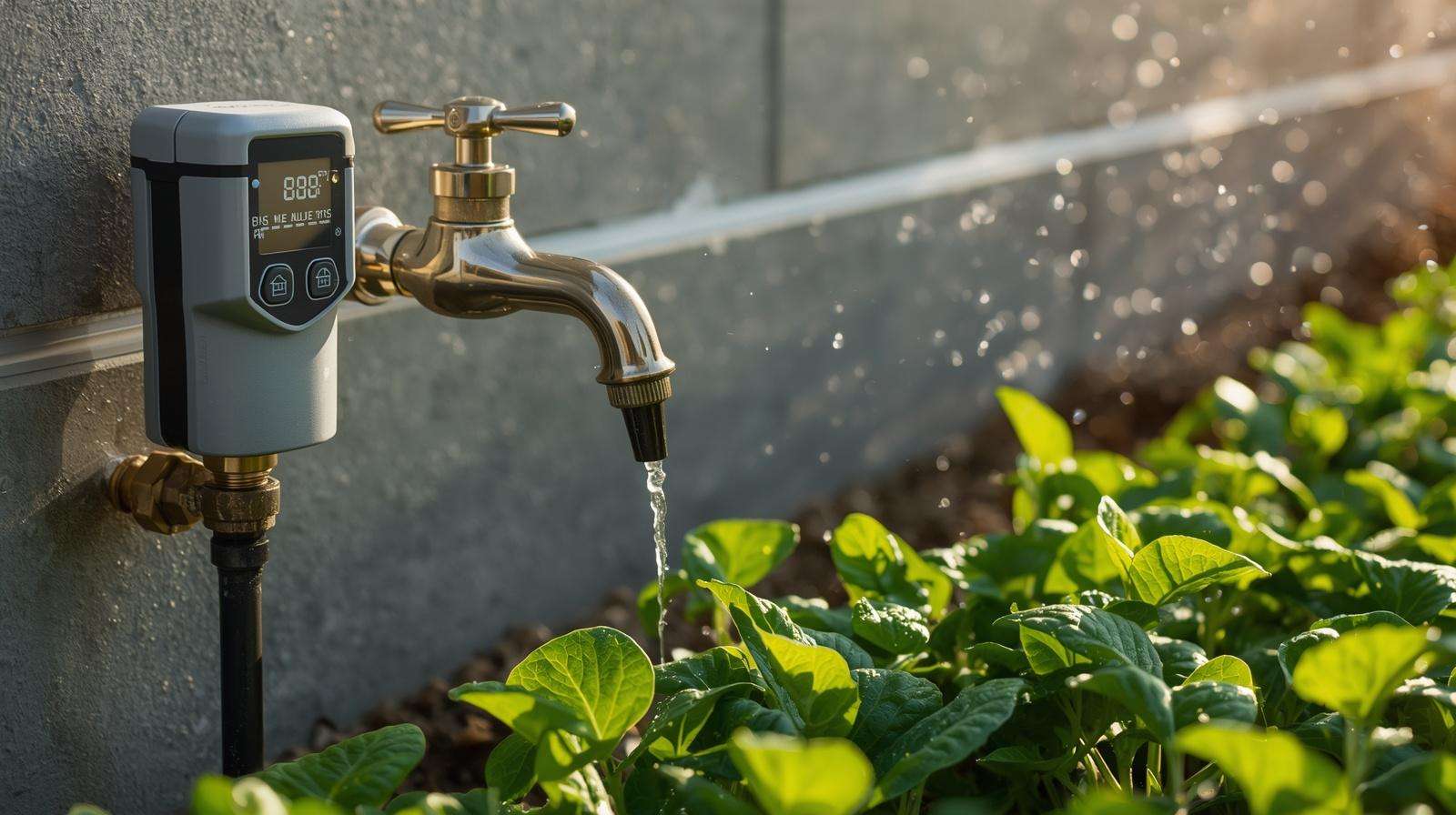 Automatic drip irrigation timer setup for vegetable garden watering schedule