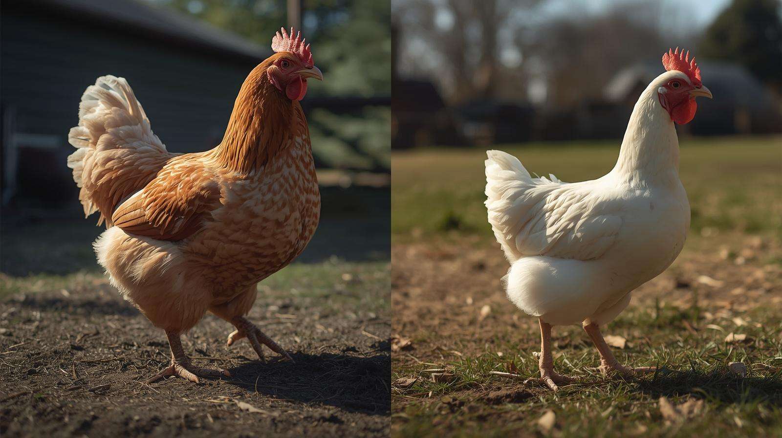 Comparison of meat chicken and layer chicken body types in a backyard farm