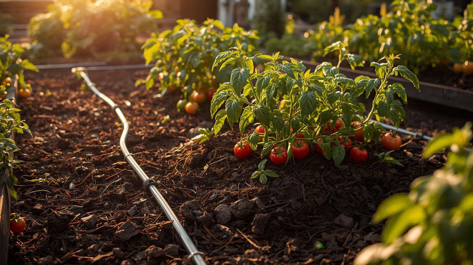 Advanced drip irrigation system with mulch and rainwater harvesting for sustainable gardening