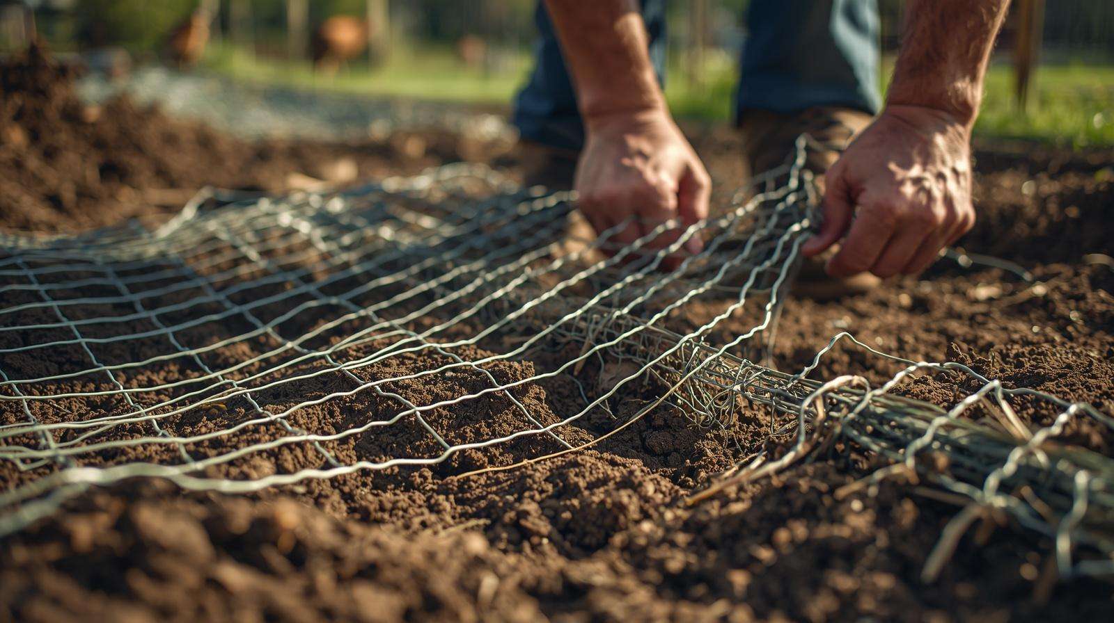Hardware cloth apron installed around chicken run to stop digging predators