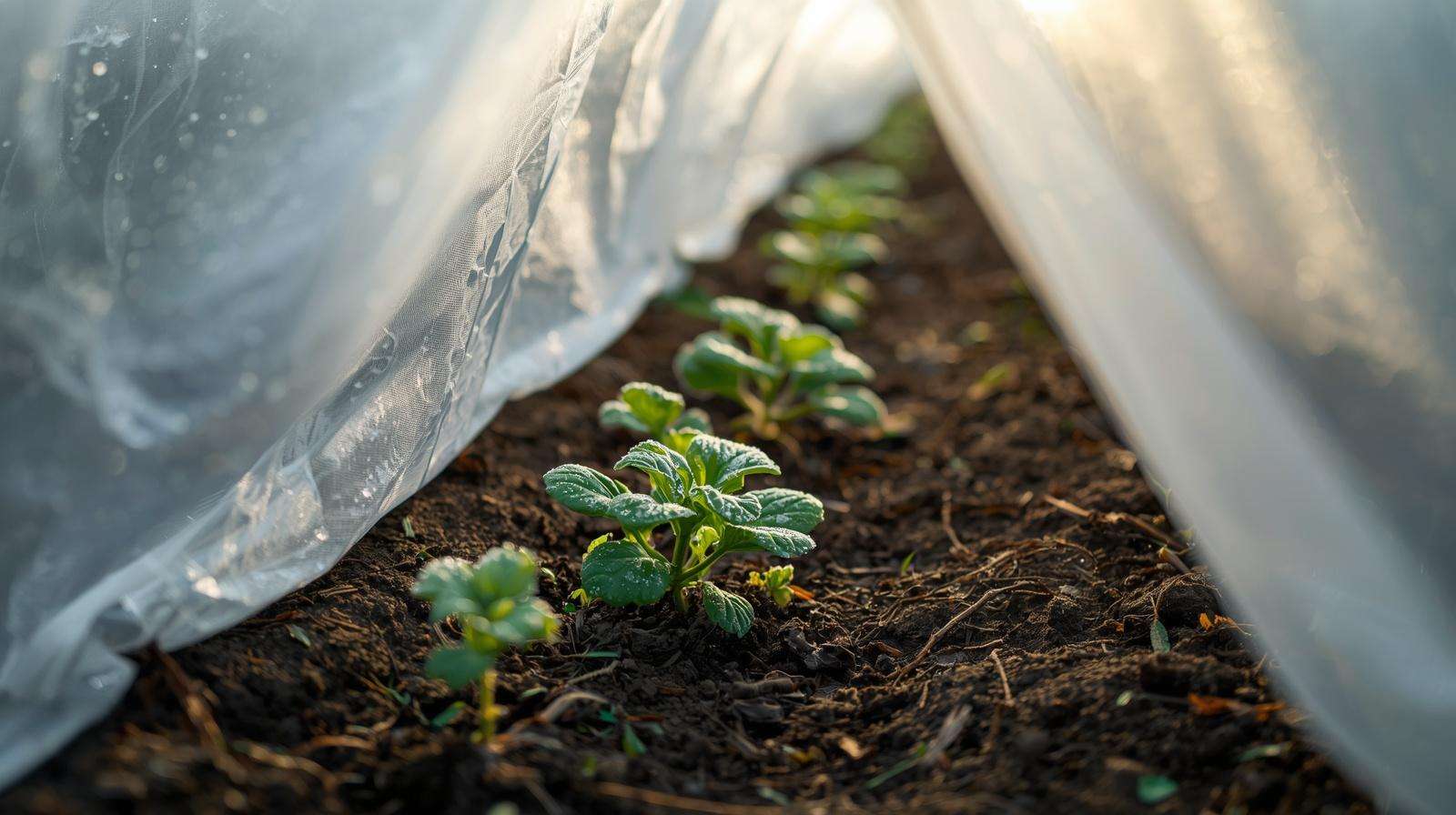 Row covers protecting vegetable plants from late spring frost