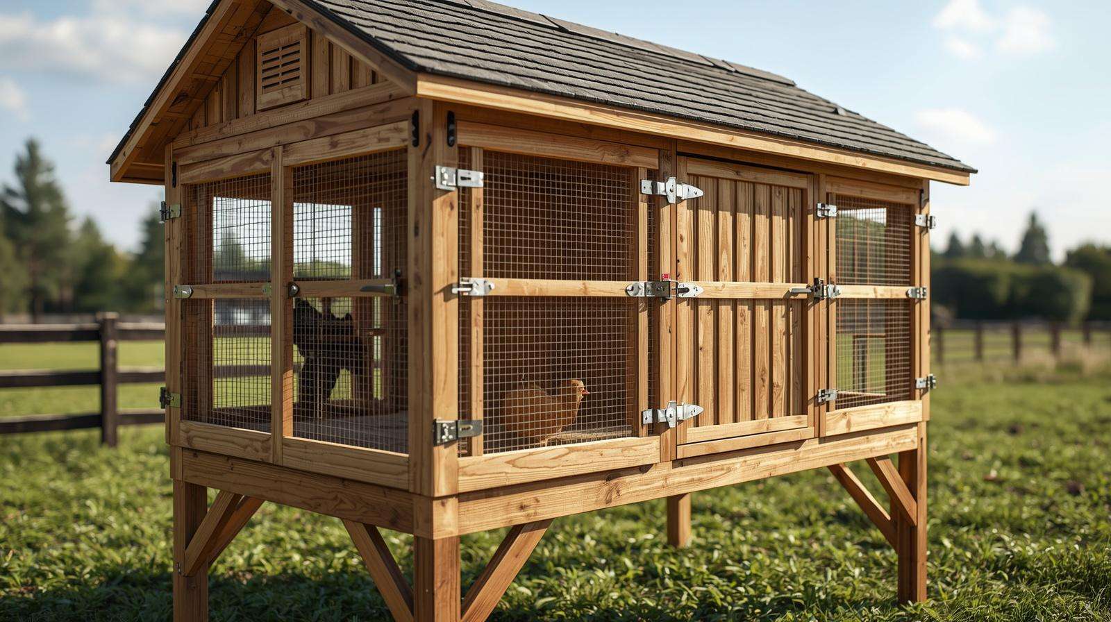 Predator-proof chicken coop built with hardware cloth and secure design