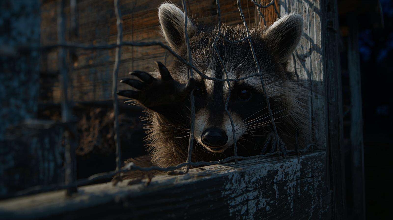 Raccoon breaking into chicken coop through weak chicken wire