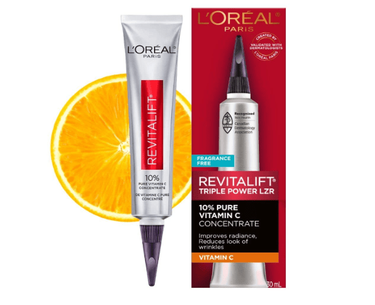 L'Oreal Paris Revitalift 10% Pure Vitamin C Face Serum for Brighter Skin & Reduced Wrinkles, Fragrance Free, 1 0z