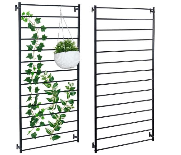 MyGift 4 Foot Tall Modern Matte Black Metal Wall Mounted Horizontal Bars Trellis, Outdoor Hanging Support Frame for Climbing Garden Plants 