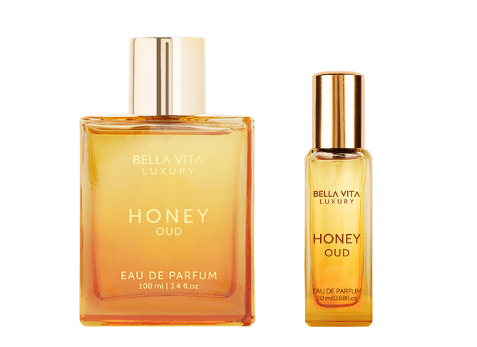 BellaVita Honey OUD Perfume for Women & Men 100ml & 20ml | Vanilla, Bergamot & Patchouli Notes | Long-Lasting Arabian Unisex Perfumes for Women & Men | Floral & Spicy Cologne Honey Perfume