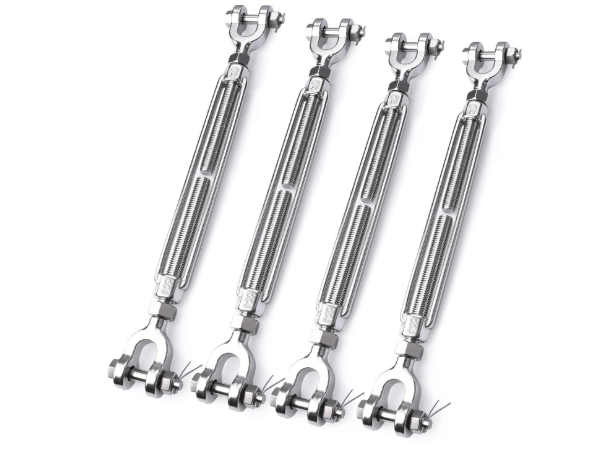 4 Pack Turnbuckle 1/4 M6 304 Stainless Steel Turnbuckle, 1600 lbs Working Load Limit, Jaw and Jaw Turnbuckles for Cables Wire Tensioner, Turnbuckle for Shade Sail, Clothesline, Lights String