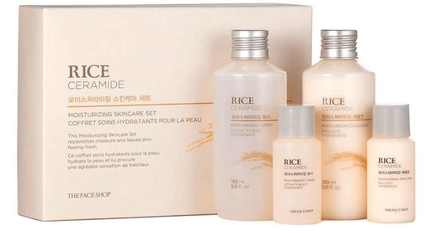 The Face Shop Rice Ceramide Moisturizing Skincare Set - Toner & Moisturizer, Korean Skin Care with Rice Water, Gift Set, Travel Size, Hydrating for Dry Skin