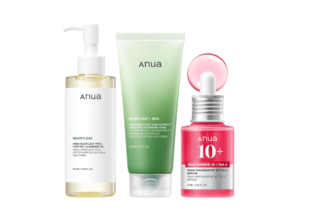 Anua 3-Step Glass Skin Beginner Set, Oil Cleanser and Face Wash with Facial Serum, Double Cleansing Daily Routine with Niacinamide, Korean Skin Care Set